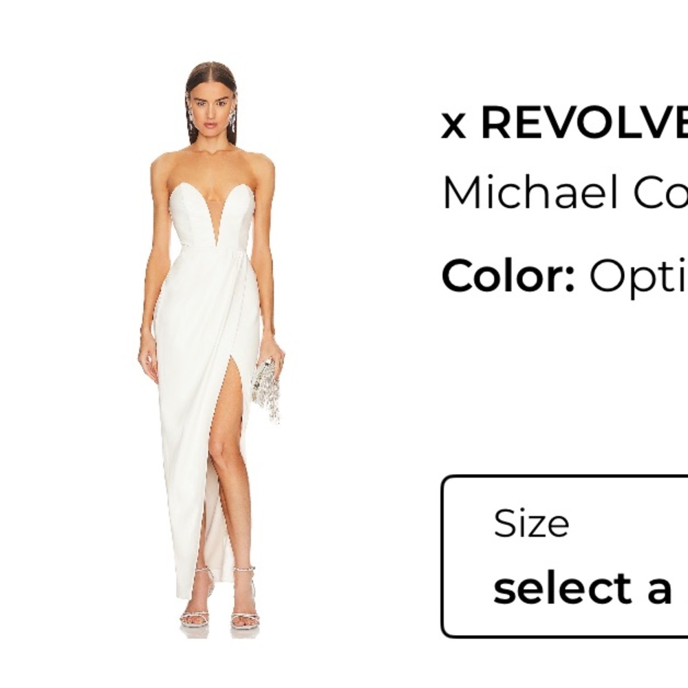 Michael Costello White Strapless Plunge Gown with High Slit